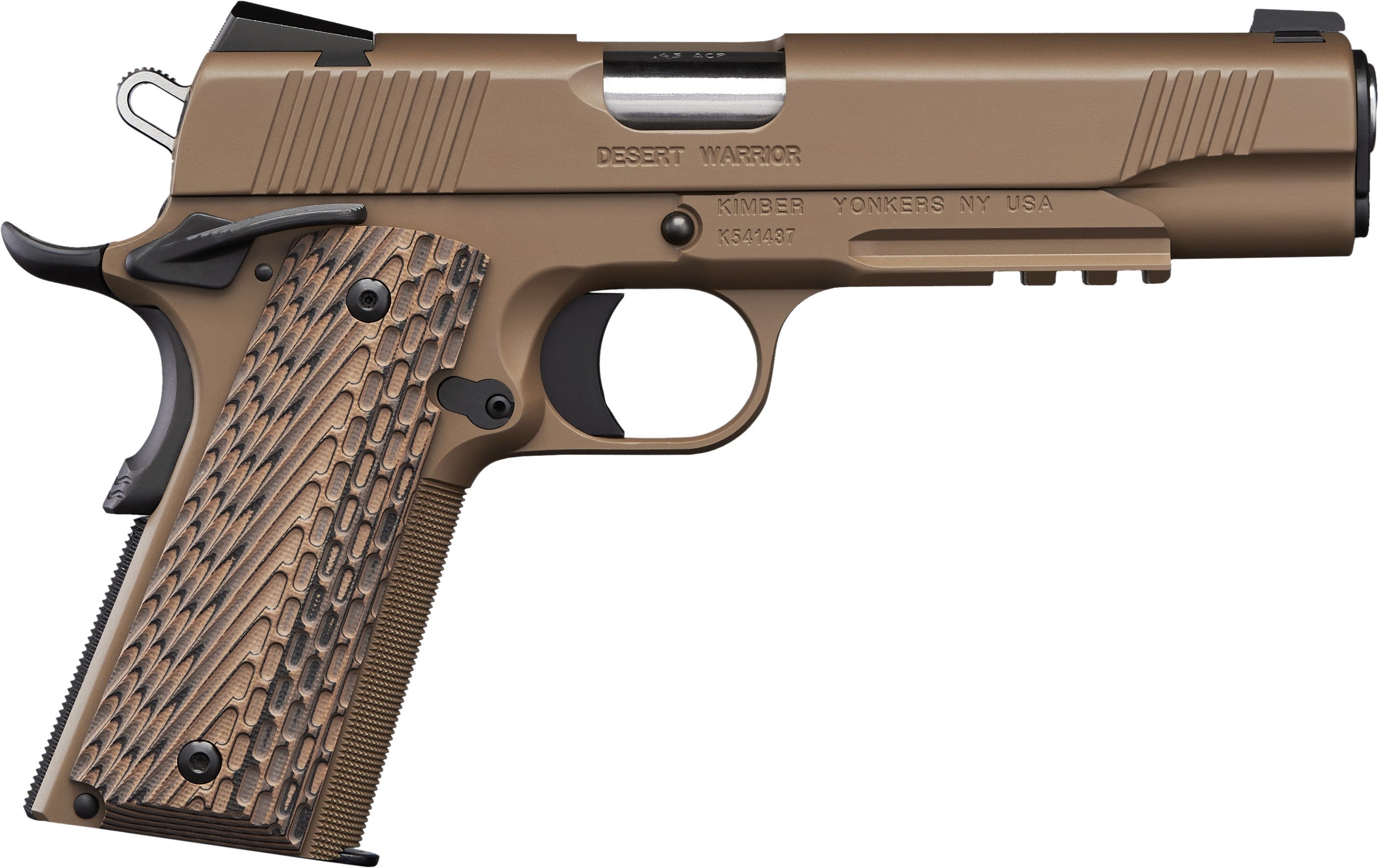 Kimber Mfg.,inc 3000236 Desert Warrior 45 ACP 7+1 5" Front Serrations Steel Slide Desert Tan KimPro II G-10 Grip