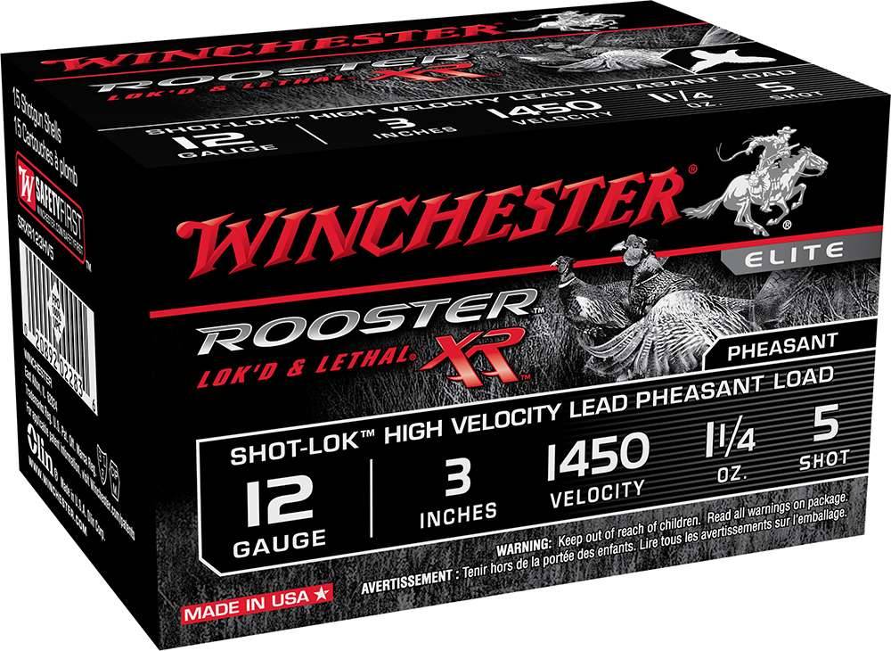 Winchester 12 Gauge Shotgun Shells ROOSTER XR Shot-Lok High Velocity Hunting #5 1-1/4 oz 3 in