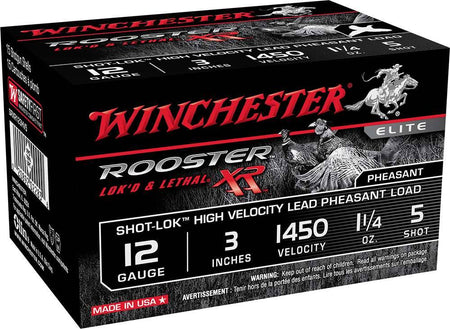 Winchester 12 Gauge Shotgun Shells ROOSTER XR Shot-Lok High Velocity Hunting #5 1-1/4 oz 3 in