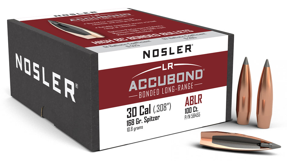 Nosler AccuBond-LR .30 Caliber 168gr Spitzer Boat Tail Long Range Bullets Box of 100