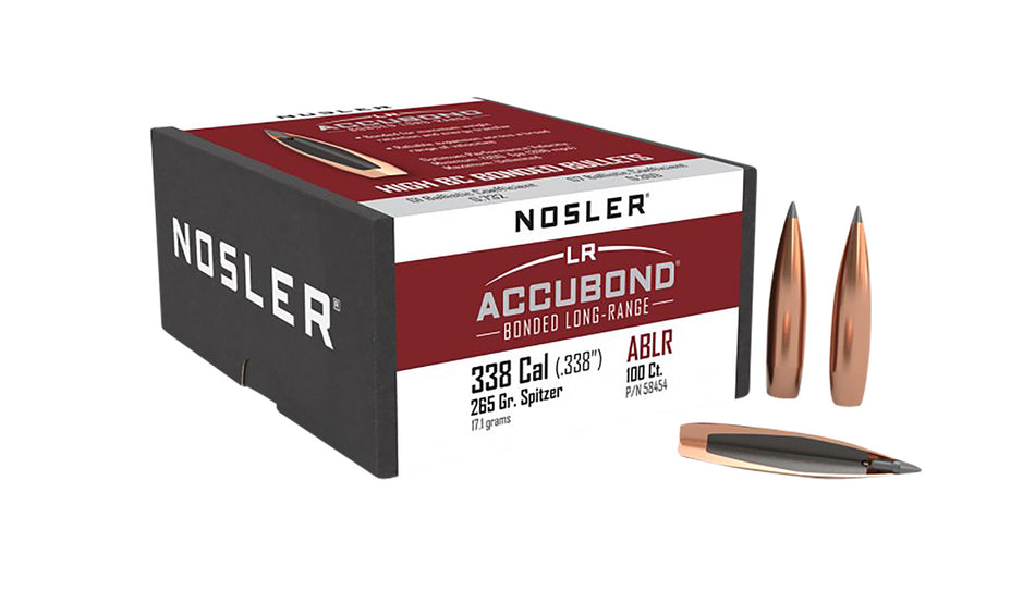 Nosler AccuBond-LR .338 Caliber 265gr Spitzer Boat Tail Long Range Bullets Box of 100