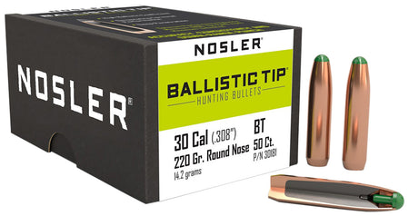 Nosler Ballistic Tip .30 Caliber 220gr Round Nose Big Game Bullets Box of 50