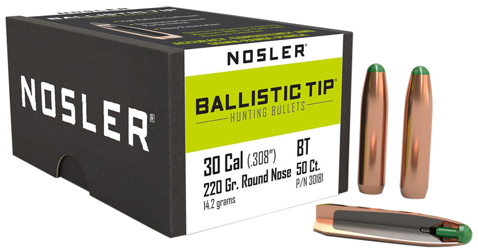 Nosler Ballistic Tip .30 Caliber 220gr Round Nose Big Game Bullets Box of 50
