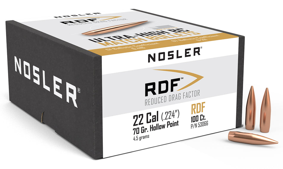 Nosler RDF Reduced Drag Factor Match 22Cal 70gr HPBT Bullets Box of 100