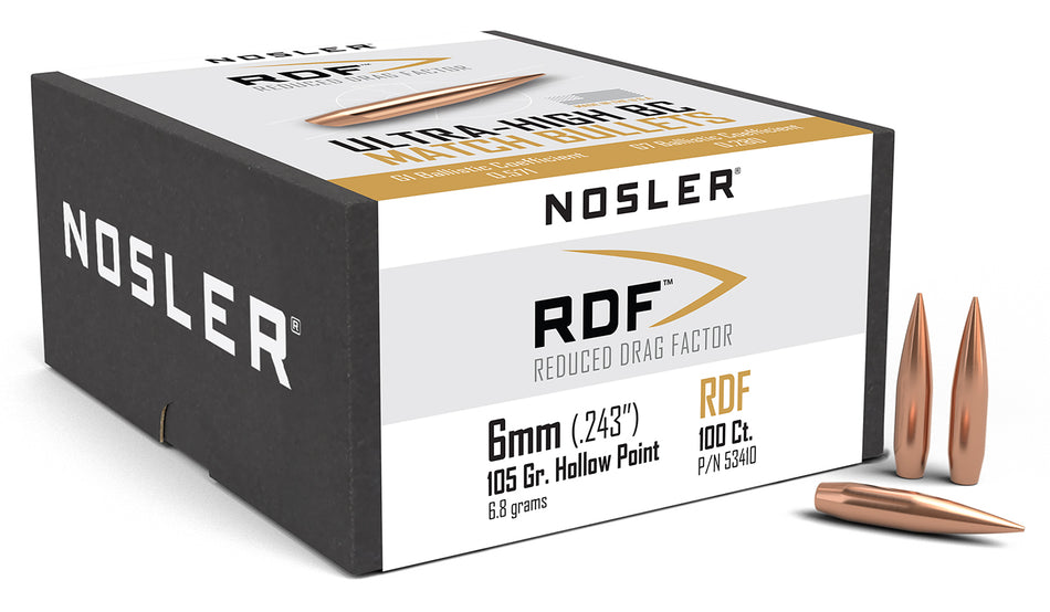 Nosler RDF Reduced Drag Factor Match 6mm 105gr HPBT Bullets Box of 100