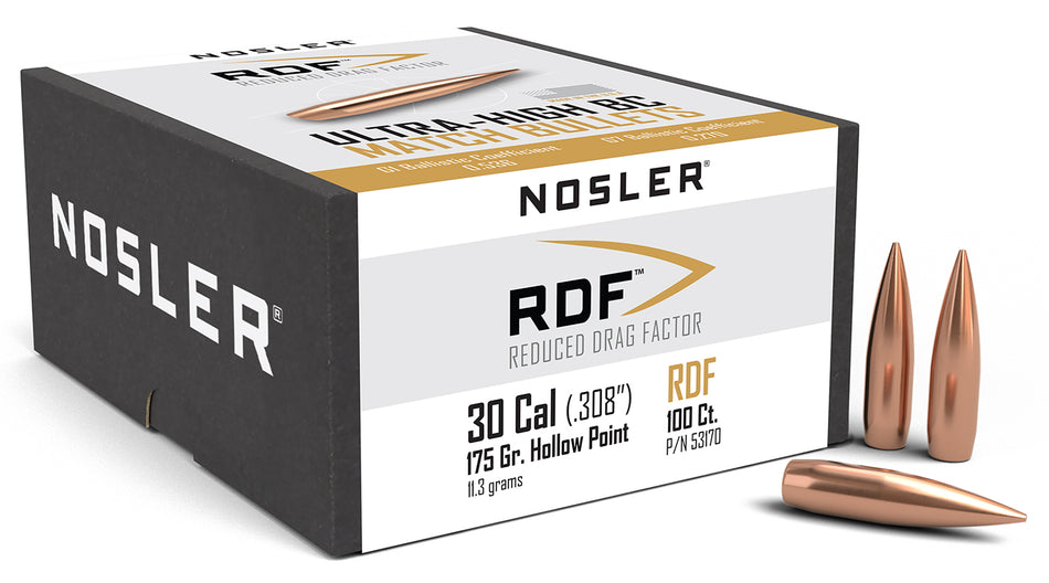Nosler RDF Reduced Drag Factor Match 30Cal 175gr HPBT Bullets Box of 100