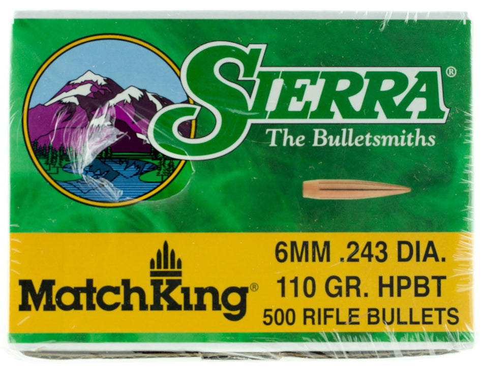 Sierra MatchKing 6mm 110 Grain HPBT Reloading Bullets Bulk Box of 500