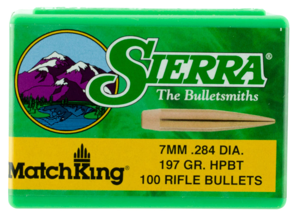 Sierra MatchKing 7mm 197 Grain Hollow Point Boat Tail Reloading Bullets Box of 100