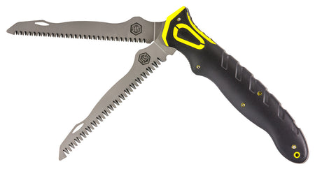 Hunters Specialties 100053 Command Grip Dual Saw Folding SS 12" Bone and Wood Blade Field Dressing Saw Black Rubber Handle Nylon Sheath