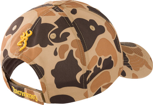 Browning Buckmark Logo Rimfire Baseball Cap Vintage Tan Camo Velcro