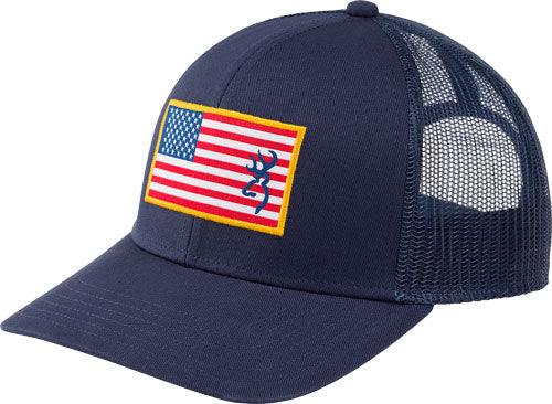 Browning Glory Blue Mesh Snap Back Hat with American Flag Patch