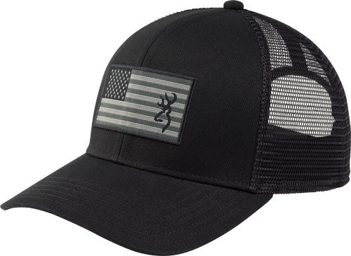 Browning Glory Black Mesh Snap Back Hat with American Flag Patch