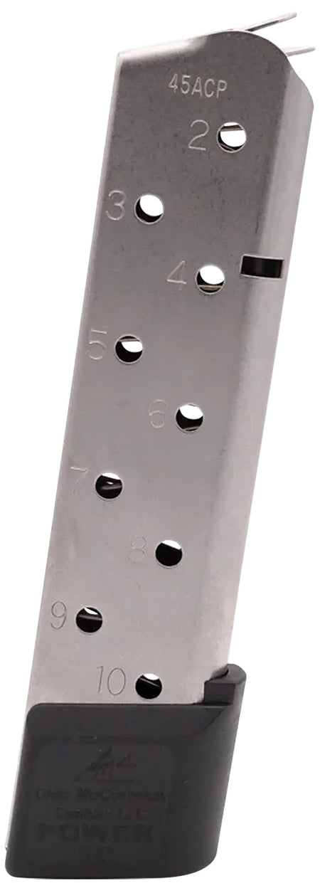CMC Products Power Mag 10-Round .45 ACP 1911 Government Stainless Steel Magazine with Black Base Pad