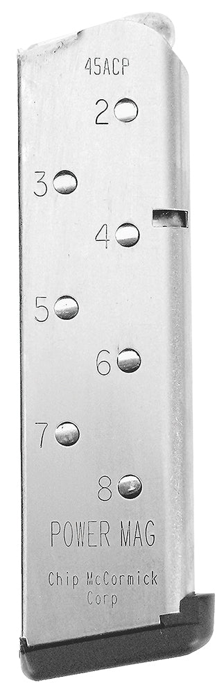 CMC Products Power Mag 8-Round .45 ACP 1911 Government Stainless Steel Magazine with Black Base Pad