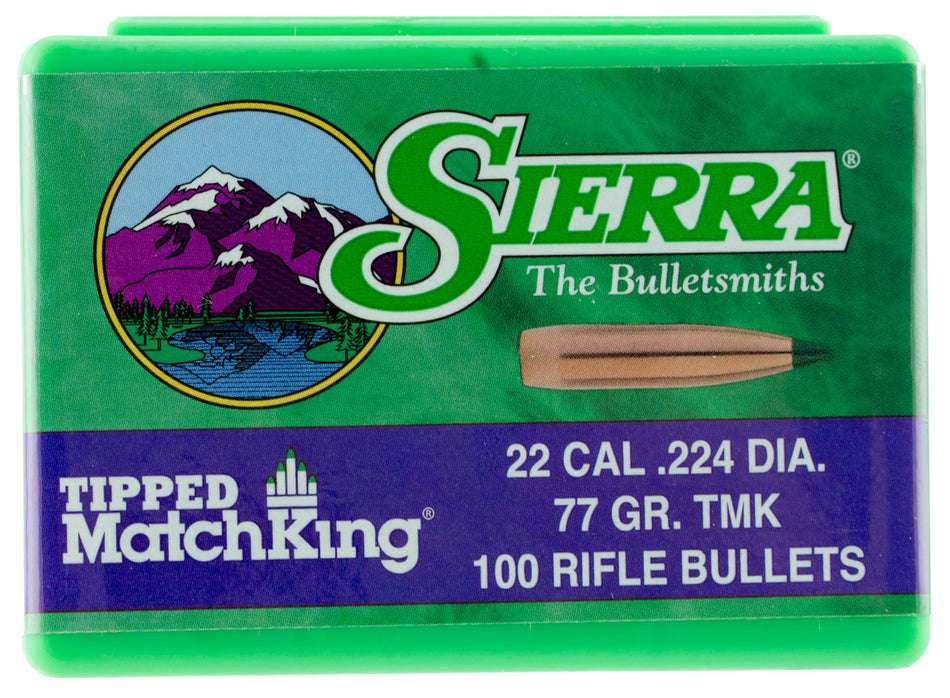 Sierra Tipped MatchKing 22 Cal 77 Grain TMK Bullets Box of 100