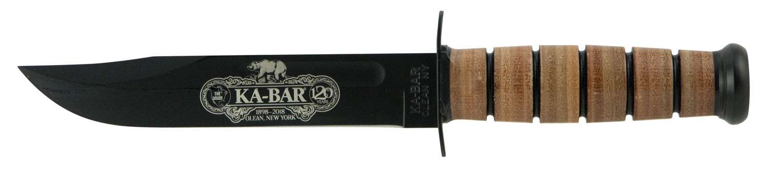 Ka-Bar 120th Anniversary USMC Fighting Knife 7" Double Point Straight Edge Leather Sheath