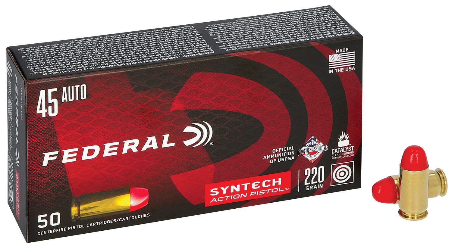 American Eagle .45 ACP/Auto AE45SJAP1 Syntech Action Pistol Total Syntech Jacket Flat Nose 220 Grain