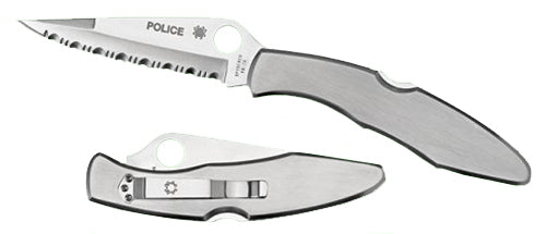 Spyderco Police C07S 4.13" Folding Spear Point Part-Serrated VG-10 Stainless Blade, Satin SS Handle