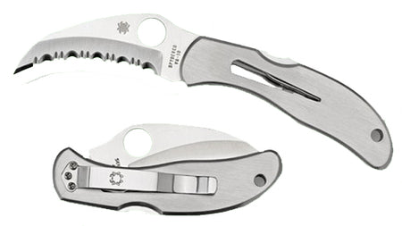 Spyderco Harpy C08S 2.75" Folding Hawkbill Serrated VG-10 Stainless Blade, Stainless Handle with Shackle Key