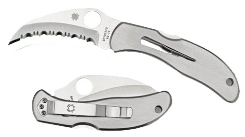Spyderco Harpy C08S 2.75" Folding Hawkbill Serrated VG-10 Stainless Blade, Stainless Handle with Shackle Key