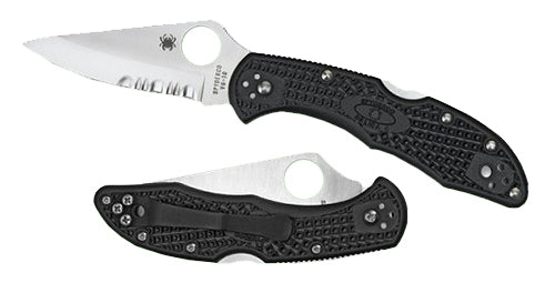 Spyderco Delica 4 C11PSBK 2.88" Folding Drop Point Part-Serrated VG-10 Blade, Black FRN Volcano Grip Handle