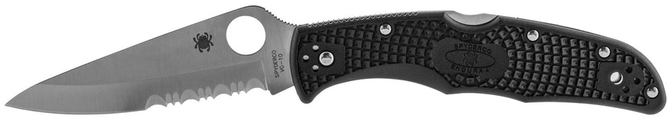 Spyderco Endura 4 Lightweight C10PSBK 3.75" Folding Drop Point Part-Serrated VG-10 Blade, Black Textured FRN Handle