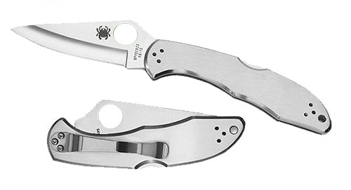 Spyderco Delica 4 C11P 2.95" Plain Drop Point VG-10 Stainless Blade Stainless Steel Handle Folding Knife