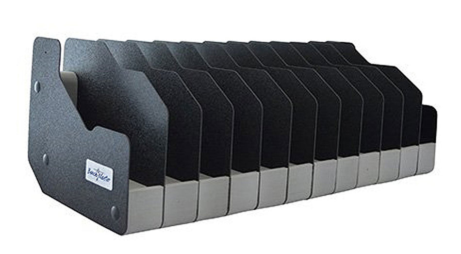 BenchMaster Twelve Pistol Universal Handgun Rack, Black Metal, Cushioned Storage, BMWRM112