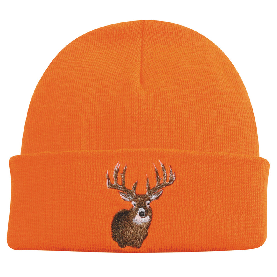 Outdoor Cap Blaze Orange Deer Embroidery Knit Watch Cap with Cuff
