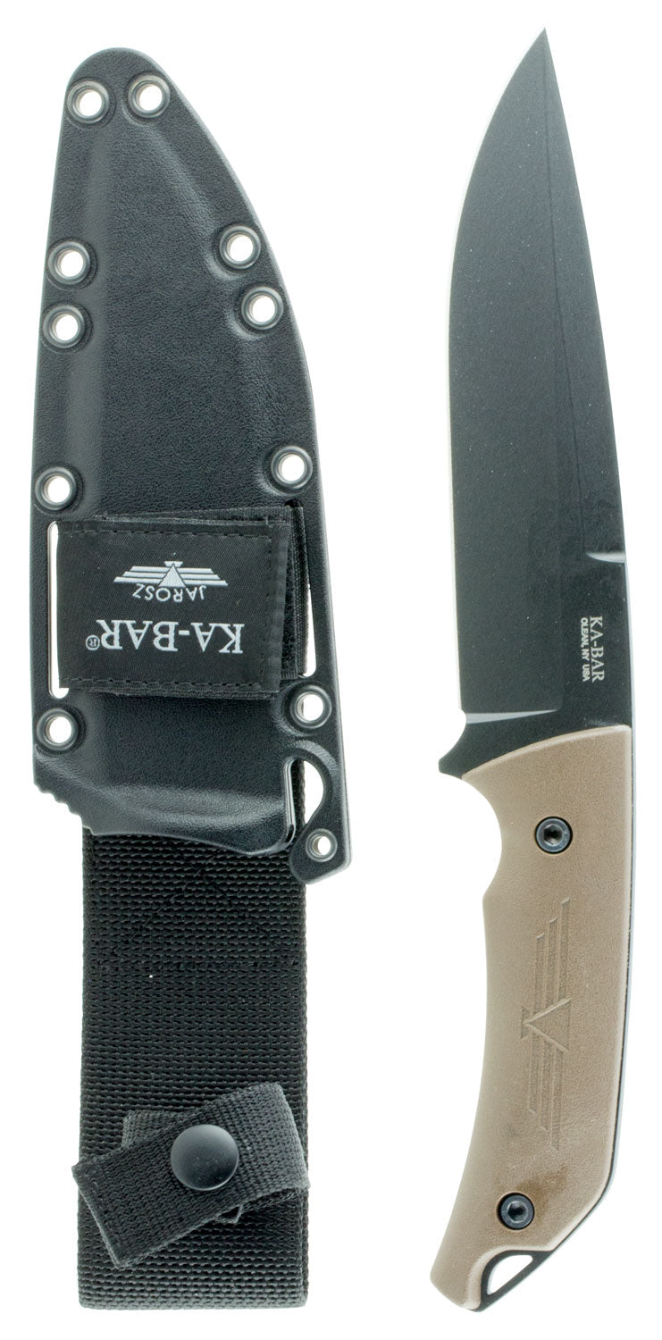 Ka-Bar 7503 Jarosz Turok Fixed Blade Knife 6.25" Black 1095 Cro-Van, Brown Ultramid Handle & Sheath