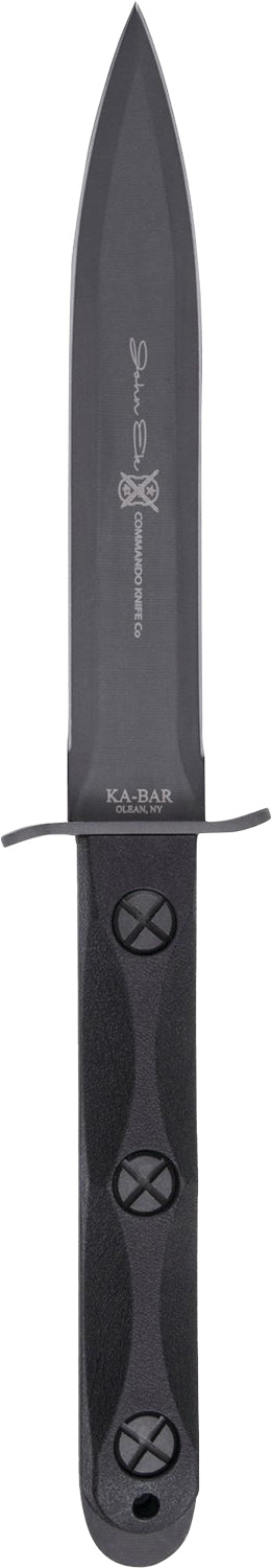 Ka-Bar EK44 Ek Model 4 Fixed Blade 6.63" Double Edge Stonewashed 1095 Blade, Black GRN Handle & Sheath