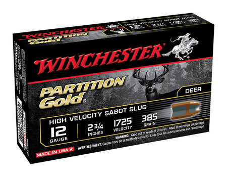 Winchester 12 Gauge Shotgun Shells PARTITION GOLD High Velocity Sabot Slug Deer Slug 7/8 oz 2.75 in