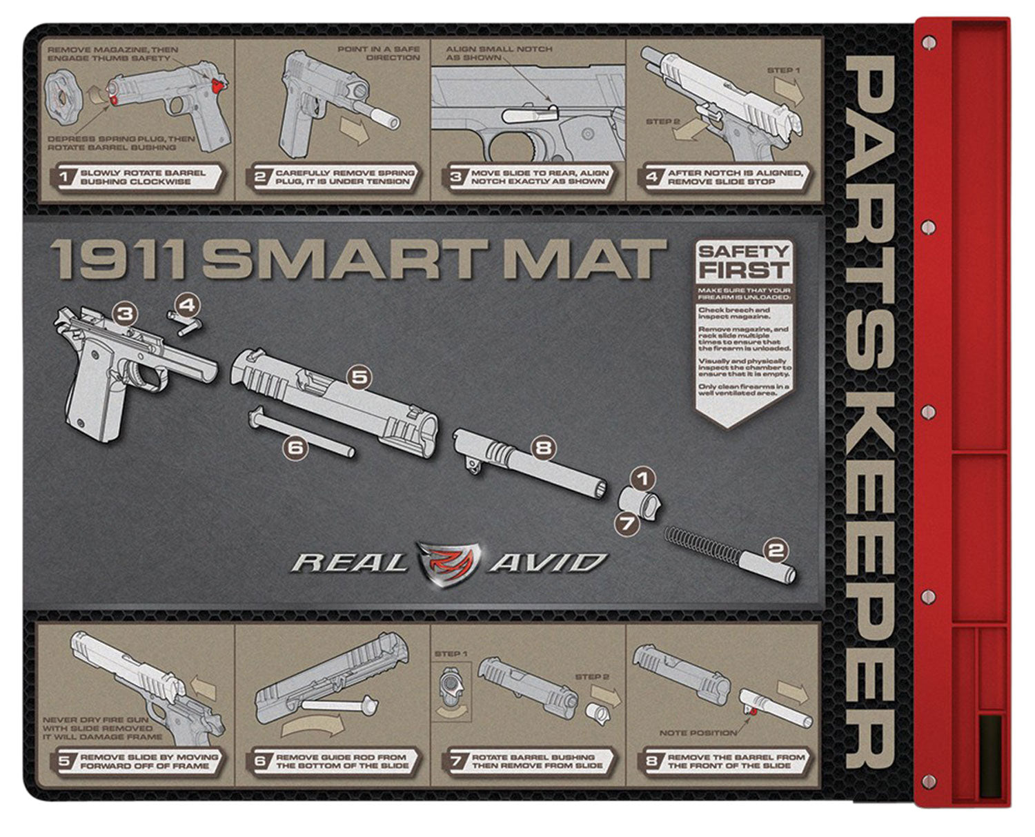 Real Avid 1911 Smart Gun Cleaning Mat Black/Red 19x16 Diagram Illustration AV1911SM