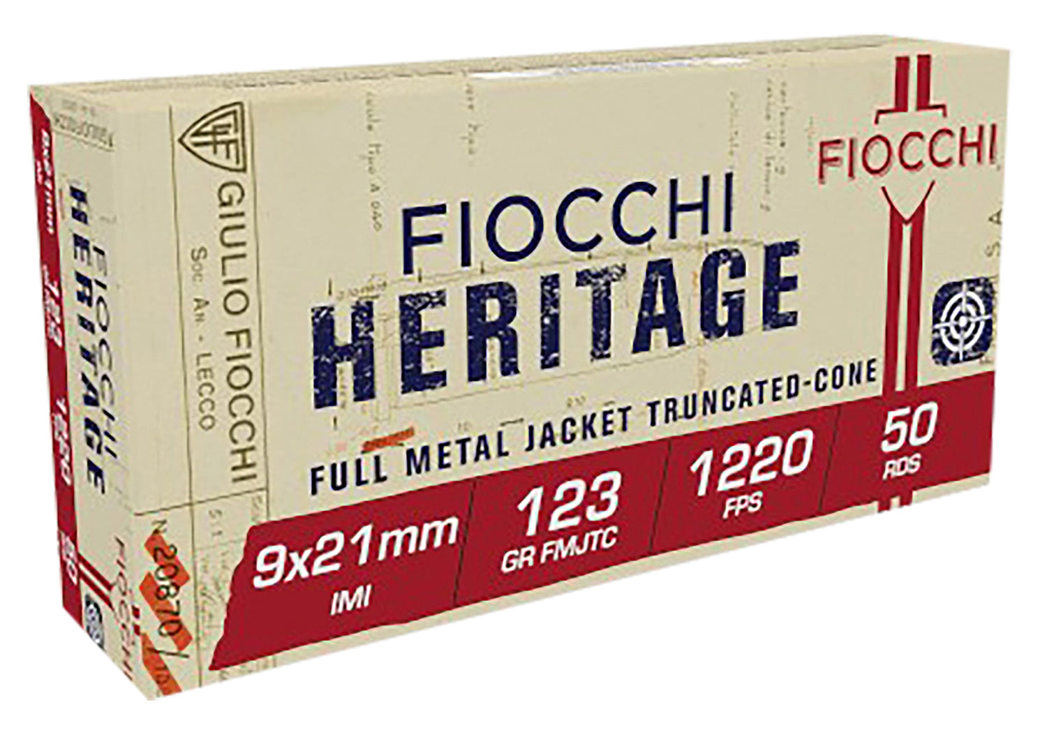 Fiocchi 9x21mm IMI 9X21 Heritage Full Metal Jacket Truncated Cone 123 Grain