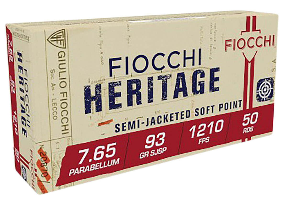 Fiocchi 7.65��21mm Parabellum 765B Heritage Semi Jacketed Soft Point 93 Grain