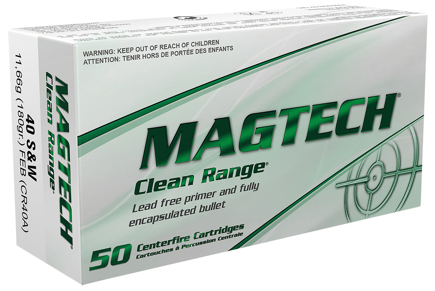 Magtech .40 S&W CR40A Clean Range Protection Fully Encapsulated Bullet Flat 180 Grain