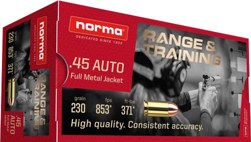 Norma .45 ACP/Auto Handgun Ammo Range & Training Full Metal Jacket FMJ 230 grain 