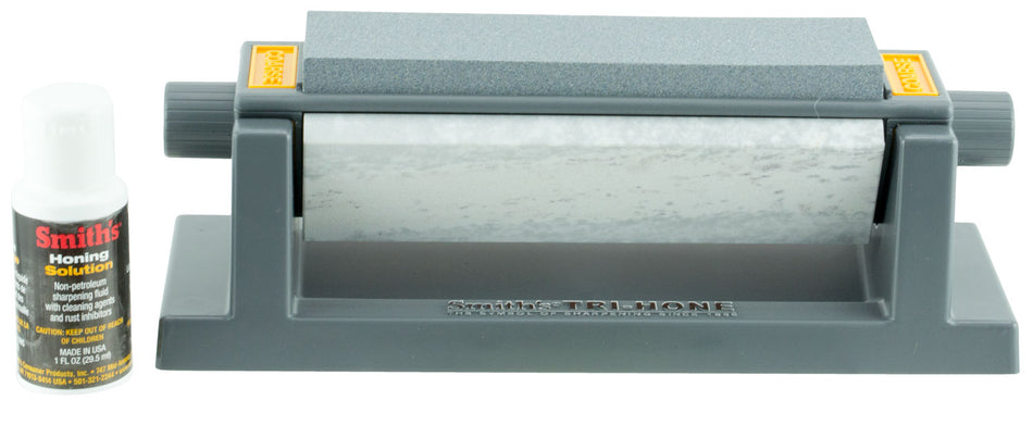 Smiths 51444 Three-Stone 6" Sharpening System Synthetic and Arkansas Stones with Honing Solution Gray