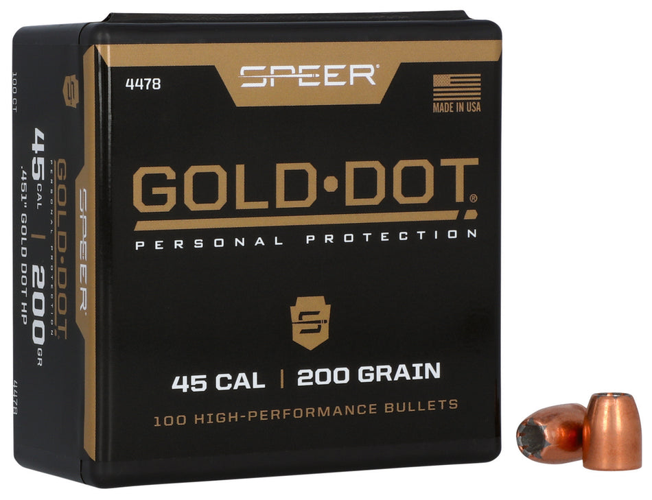 Speer 4478 Gold Dot Personal Protection 45 Caliber 200gr HP Reloading Bullets 100/Box