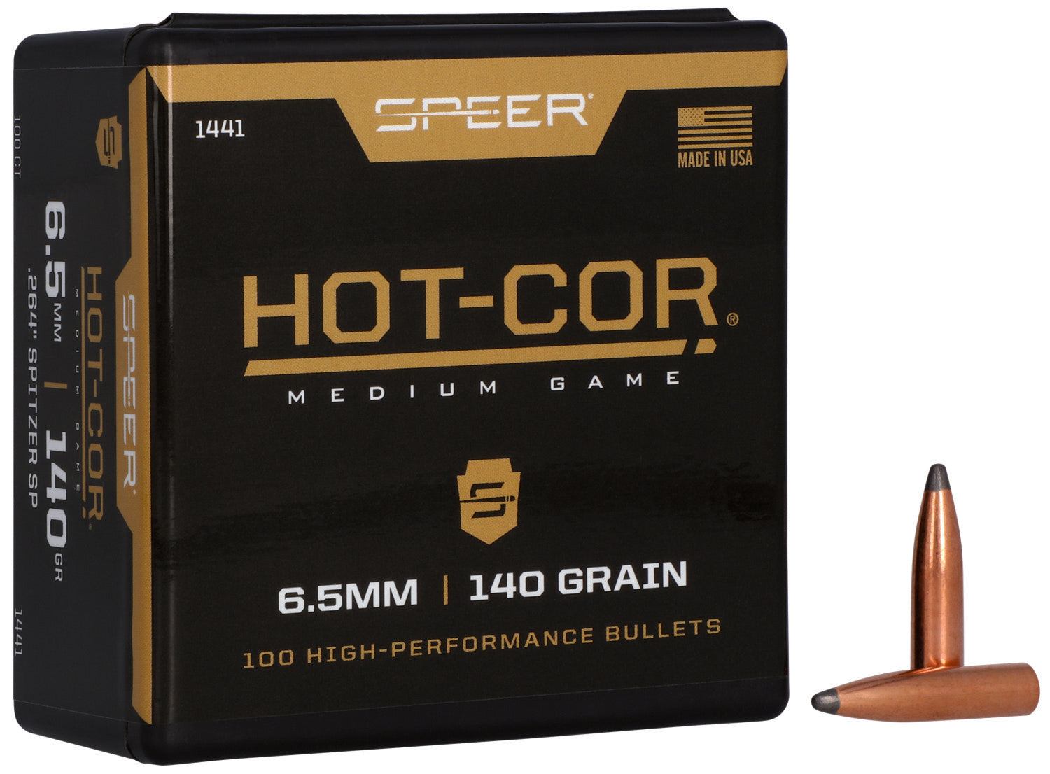 Speer 1441 Hot-Cor 264 Caliber 140 Grain Soft Point Spitzer Bullets Box of 100