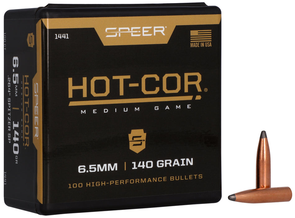 Speer 1441 Hot-Cor 264 Caliber 140 Grain Soft Point Spitzer Bullets Box of 100