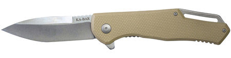 KA-BAR Jarosz Flipper Folder 3.5 In Spearpoint Blade Tan Grip Pocket Clip