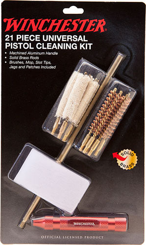 Winchester 21-Piece Universal Pistol Cleaning Kit, Solid Brass Core Brushes and Mops