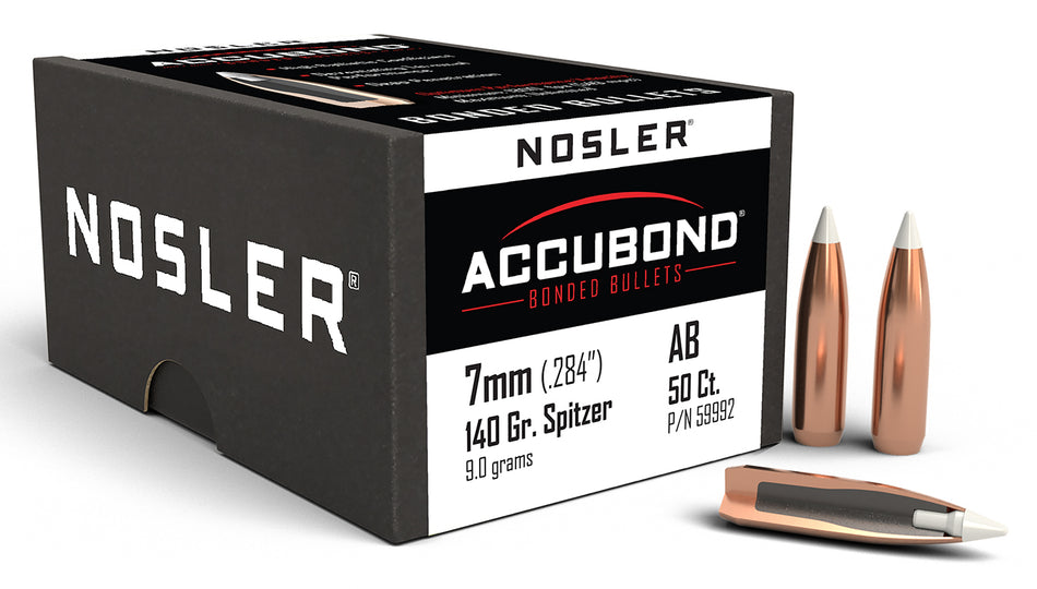 Nosler AccuBond 7mm Caliber 140gr Spitzer Boat Tail Hunting Bullets Box of 50