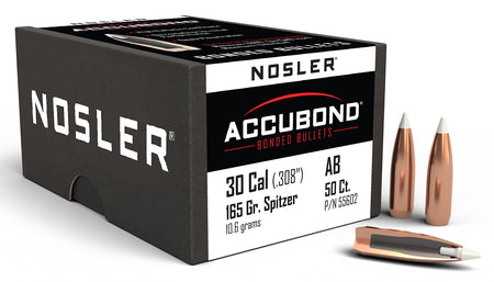 Nosler AccuBond .30 Caliber 165gr Spitzer Boat Tail Hunting Bullets Box of 50