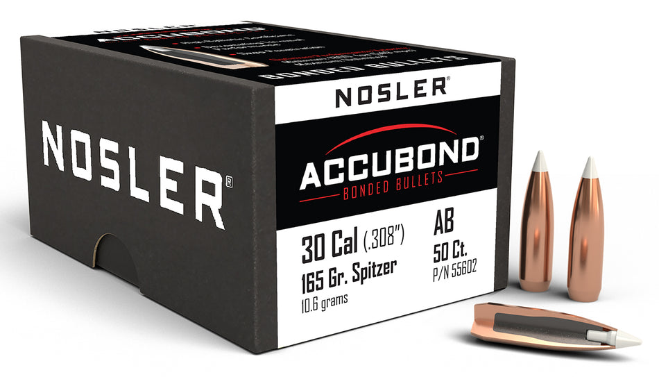 Nosler AccuBond .30 Caliber 165gr Spitzer Boat Tail Hunting Bullets Box of 50