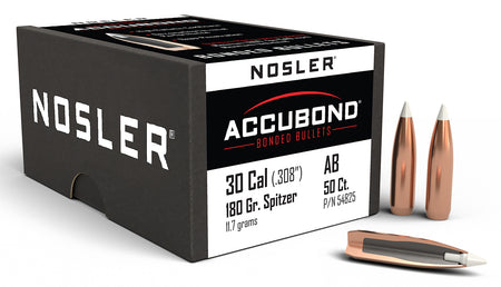 Nosler AccuBond .30 Caliber 180gr Spitzer Boat Tail Hunting Bullets Box of 50