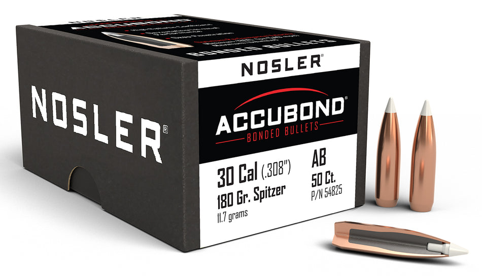 Nosler AccuBond .30 Caliber 180gr Spitzer Boat Tail Hunting Bullets Box of 50
