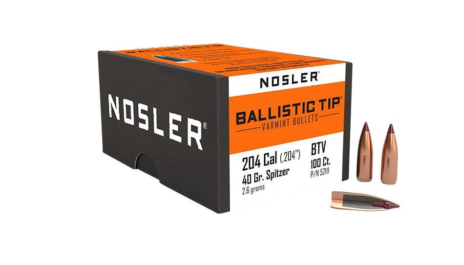 Nosler Ballistic Tip Varmint .204 Ruger 40gr Spitzer Point Bullets Box of 100