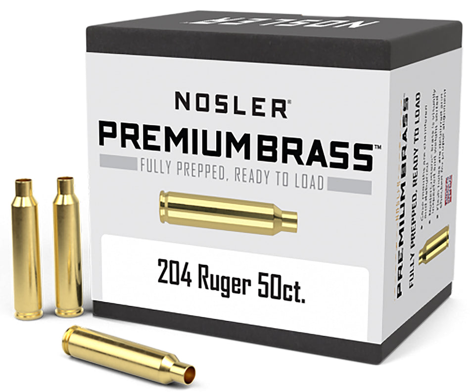 Nosler Premium Brass 204 Ruger Unprimed Rifle Cases 10056 50/Box